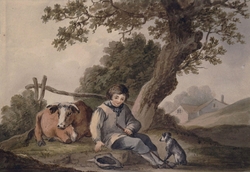 Landscape with cow and boy