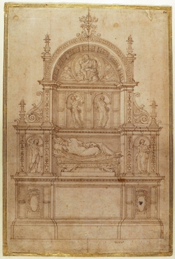 Design for the tomb of a cardinal with the arms of Julius II on top, and a scale underneath