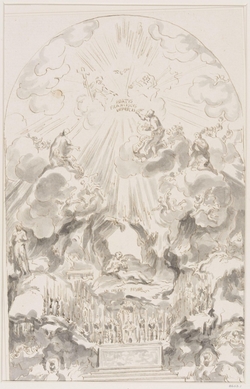 Design for a large altar-piece showing St Peter interceding for the dying St Francis Xavier