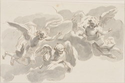 Three angels among the clouds; sketch for part of a ceiling