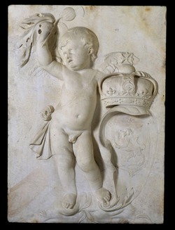 A Putto Holding the Crown and Coat of Arms of Scotland