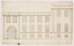 Part elevation of the re-shaped west front of Kimbolton Castle, Huntingdonshire