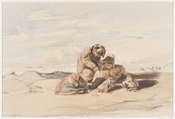 Littlehampton : Seashore Study with Children Playing on the Sands