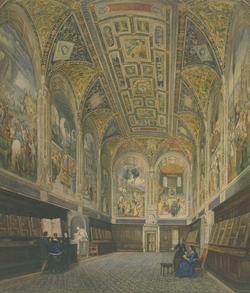 Watercolour of the interior of the Piccolomini  Library copied under the supervision of Cesari  Mariannecci