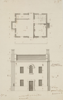 Plan and elevation of a small house for an unidentified project