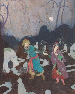 The Prince leading the lady to the tomb
