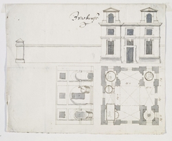 Plan, section and elevation of the Brewhouse at Castle Howard, Yorkshire