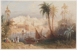 A view of an Indian city beside a river
