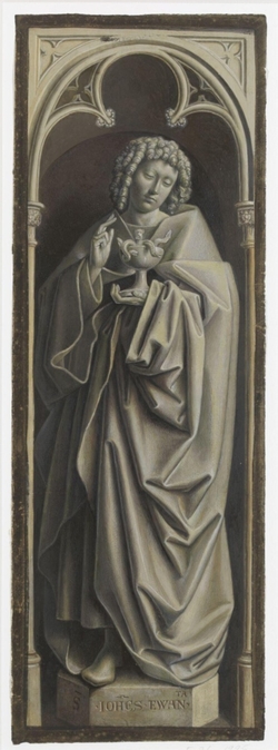Copy of a detail of the Ghent Altarpiece, St John  the Evangelist, by Hubert and Jan van Eyck in the church of St Bavon, Ghent.