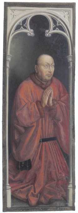 Copy of a detail of the Ghent Altarpiece, Josse Vyd, by Hubert and Jan van Eyck in the church of St Bavon, Ghent