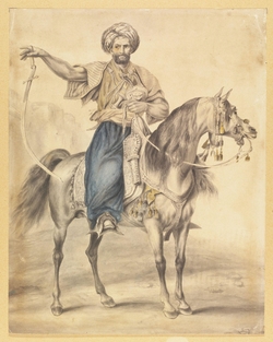 Mamluk with drawn sword, on horseback