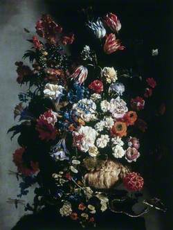 Still Life of Flowers in an Urn, Butterflies and a Snake