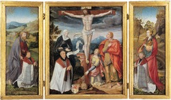 Triptych (centre panel: The Crucifixion with Saints and a Donor; left shutter: Saint Jude and a Donor; right shutter: Saint Catherine and a Donor)