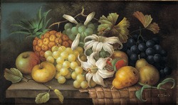 Still Life with Apples, Pears, Grapes, Pineapple and Lilies