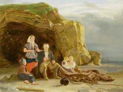 Coastal Scene with Figures Mending Nets
