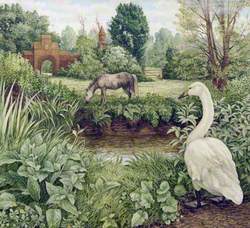 Swan and Grazing Horse