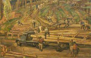 The Loading, Landings, Newfoundland Lumberjacks at Work in Scottish Forest