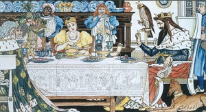 The Frog shares the Princess' Meal - Illustration for 'The Frog Prince'