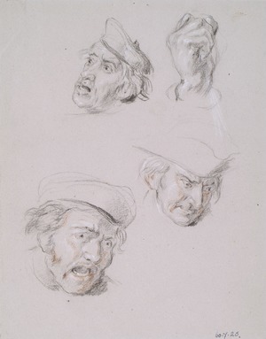 Studies of Three Male Heads and One Hand