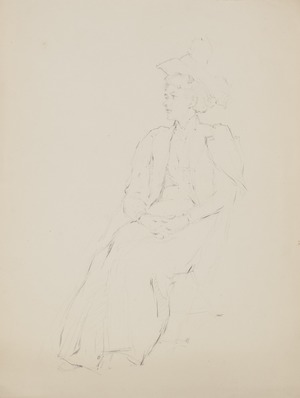 Seated Woman Wearing a Large Hat and Coat with Leg O' Mutton Sleeves