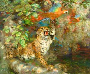 A Jaguar and Macaws (Just Missed) (On the Banks of the Orinoco)