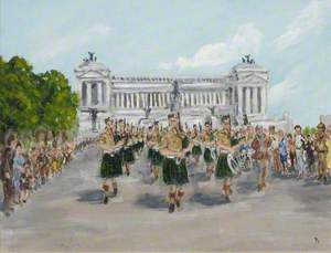The Pipers and Drums of the 6th Gordons Marching through Rome on 4 June 1944