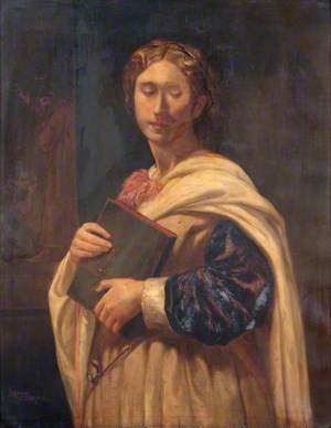 A Girl Standing Holding a Book