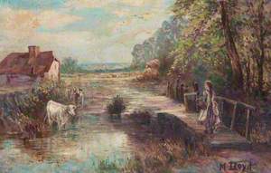 Children on a Footbridge, with Cattle