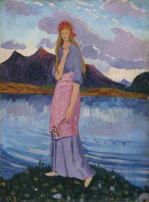 Girl Standing by a Lake