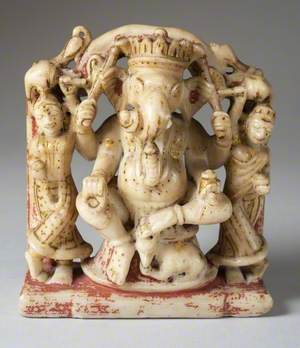 Ganesha with Female Attendants Holding Fans