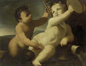 A Putto with a Tambourine and an Infant Satyr with a Panpipe