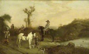 Two Huntsmen and Peasants beside a Pond