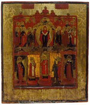 Icon of Pokrov (The Virgin of Refuge) with Saints