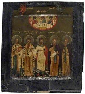 Icon of The Old Testament Trinity with standing Saints