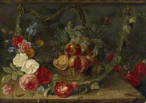Decorative Still-Life Composition with a Basket of Fruit