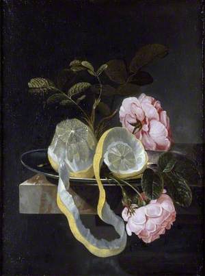 Still Life with a Lemon and pink Roses