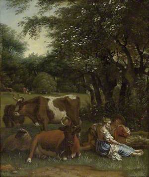 Landscape with Cattle and a Couple under a Tree