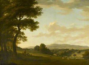 An Extensive Landscape with Figures by a Tree and a Distant Town