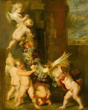 Putti Carrying a Festoon of Fruit