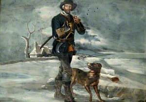 A Woodsman and His Dog in a Wintery Landscape