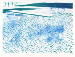 Lithograph of Water Made of Lines and a Green Wash