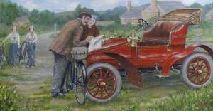 Dunlop, Early Motorist Asking a Cyclist for Directions