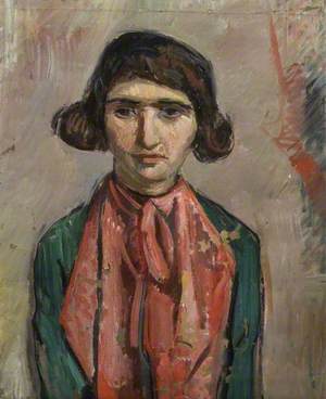 Portrait of a Woman with a Red Silk Scarf and a Green Dress*