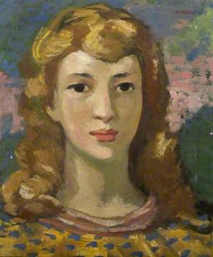 Portrait of a Girl in a Gold Dress with Blue Spots*