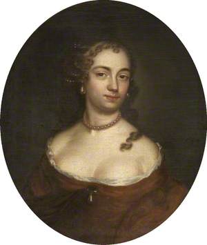 Portrait of a Lady Wearing a Red Dress with a Pearl Necklace