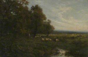 Landscape with Sheep and a Shepherd by a Stream