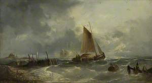 Stormy Seascape with a Sailing Boat Close to a Jetty*