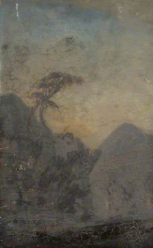 Bleak Landscape Showing Mountains and an Exposed Tree*