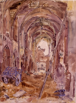 L'ancienne abbaye d'Ardennes, near Caen: A German Observation Post Damaged by British Gunfire