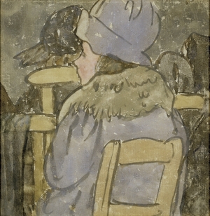 Profile of a Girl in Violet with Fur Collar